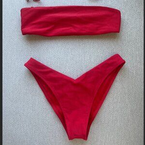 Red Ribbed Frankie's Bikini Top (S) and Bottom (M)